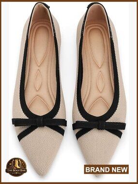 Pointed Toe Knit Ballet Flats Foldable Slip On Shoes Comfortable Office Casual